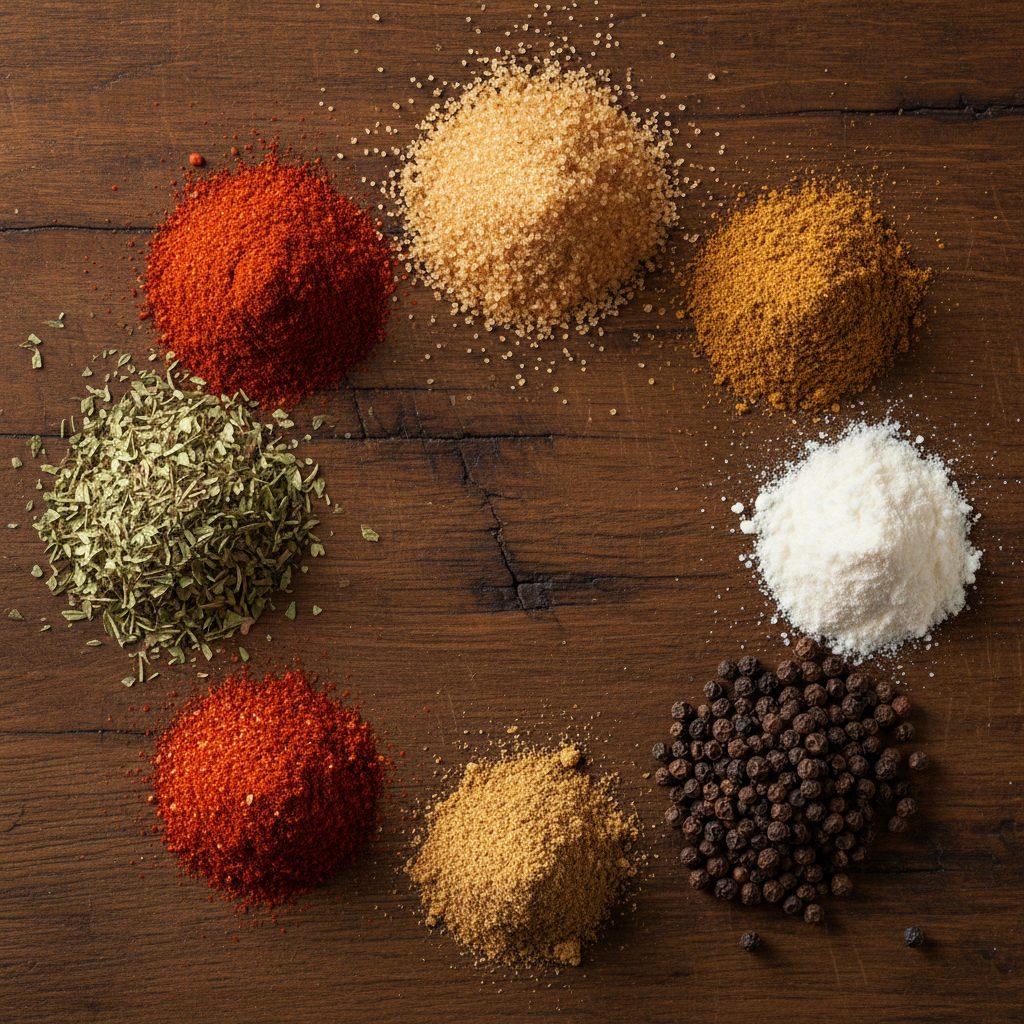 Flat lay especias dry rub
