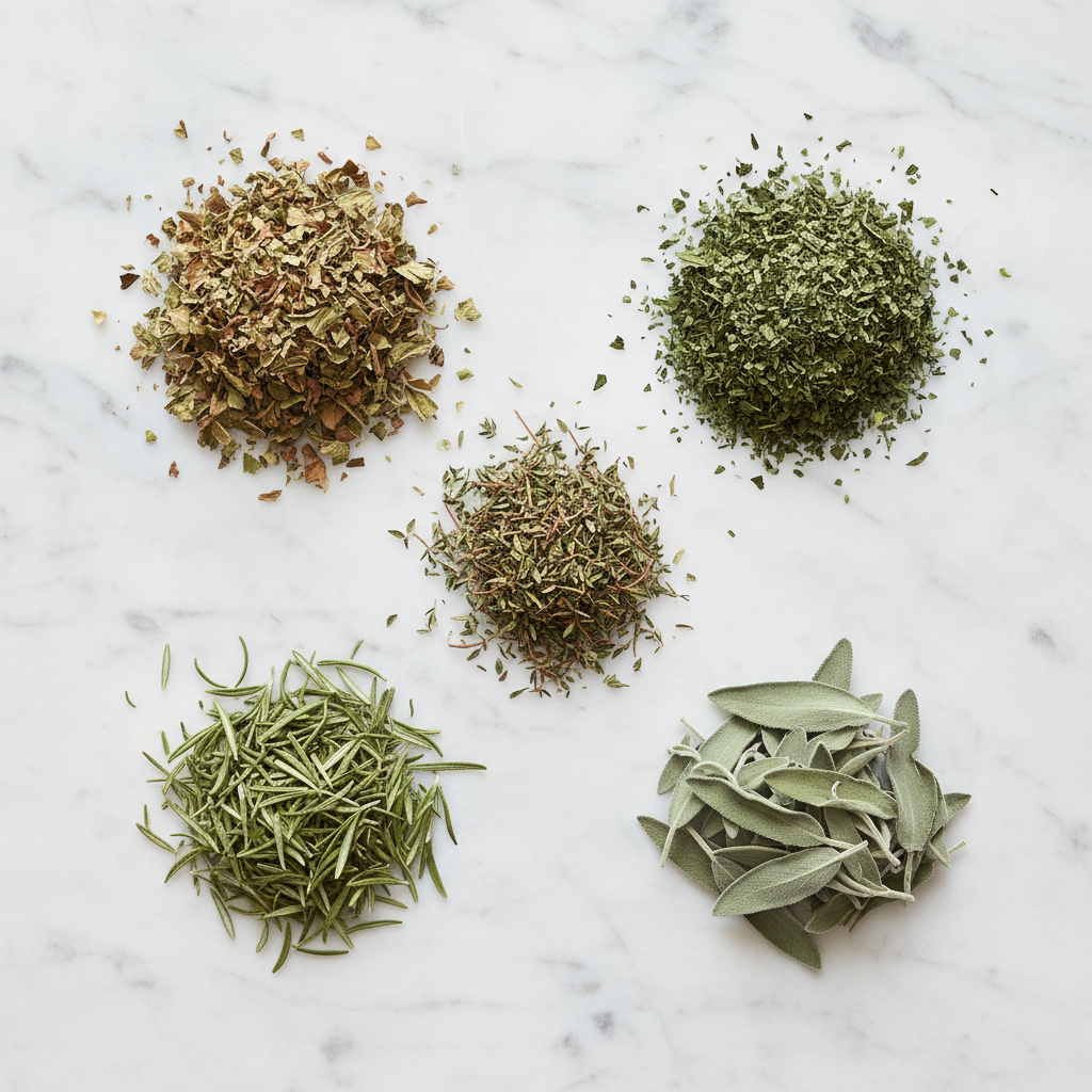 Flat lay hierbas italianas