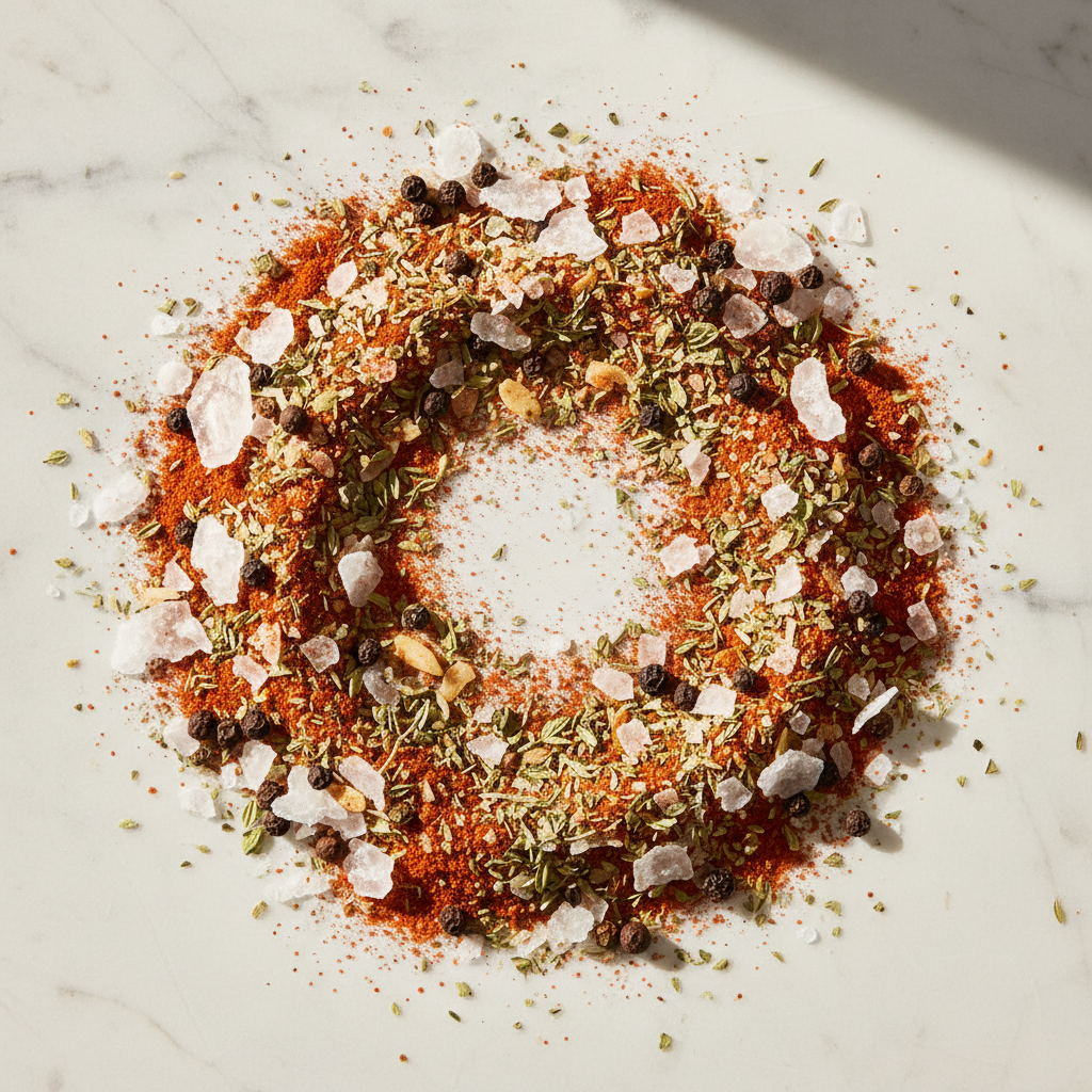 Flat lay ingredientes sal sazonadora
