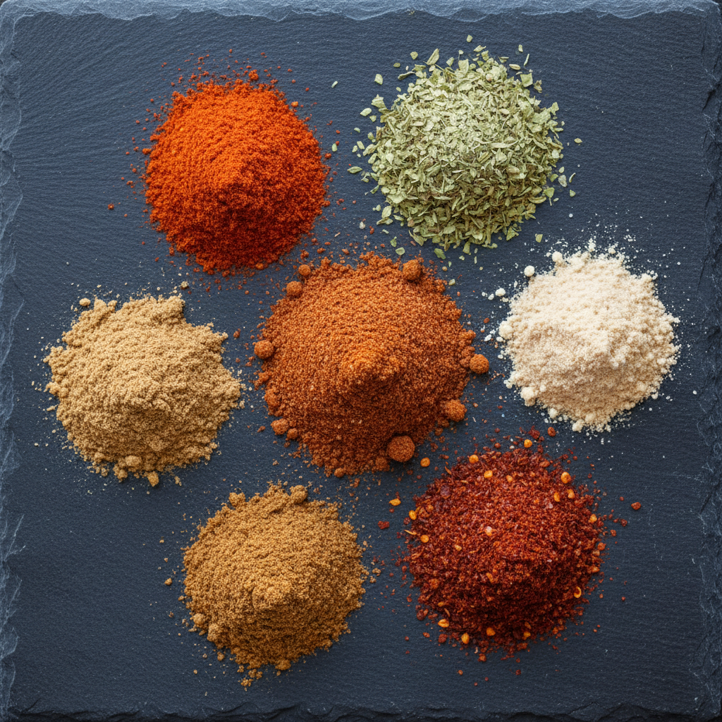 Flat lay especias fajita