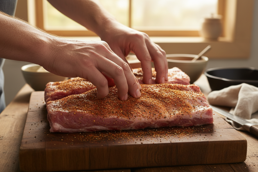 Aplicando dry rub a costillas